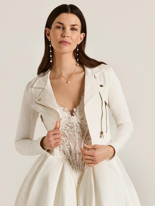 Offwhite Stretchig Biker Jacke för bruden | LILLY