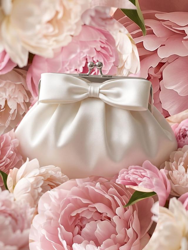 Elegant brudväska i satin med rosett | LILLY