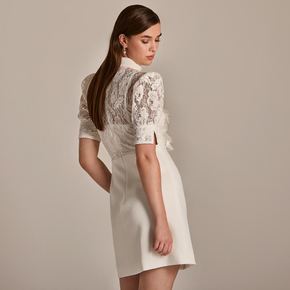 Mini Brud Klänning kort med spets